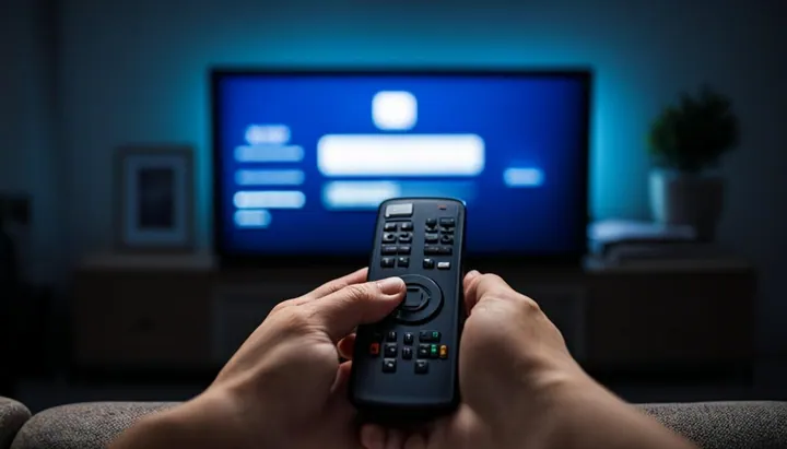 Mains saisissant un code IPTV sur une télécommande face à un écran de connexion
